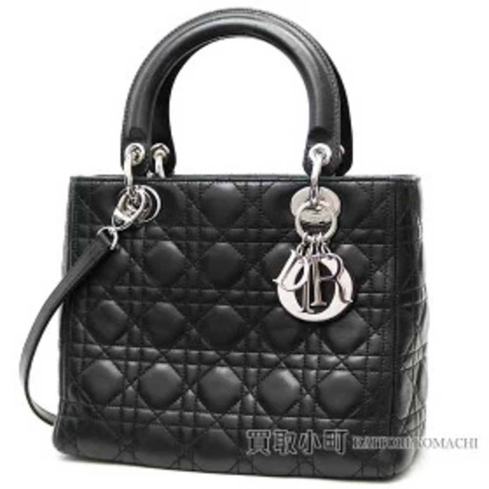 Christian Dior Lady Handbag Black Cannage Stitch Lambskin Charm LADYDIOR Noir